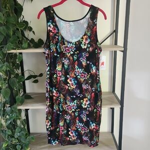 Colorful Floral and Peacock Print Dress